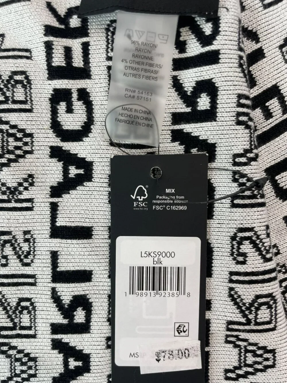 Karl Lagerfeld Paris Logo Print Black & White Scarf Rayon MSRP$78 NWT - Picture 5 of 5